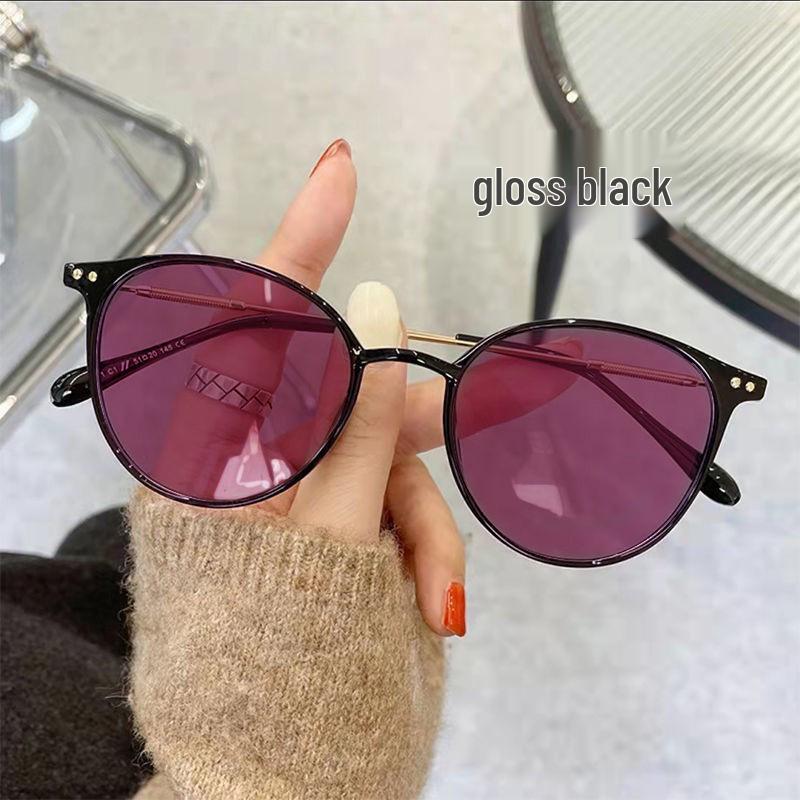 Korean Style Women's Color-Changing Myopia Glasses with Prescription, Anti-Blue Light, Tea-Colored Frames