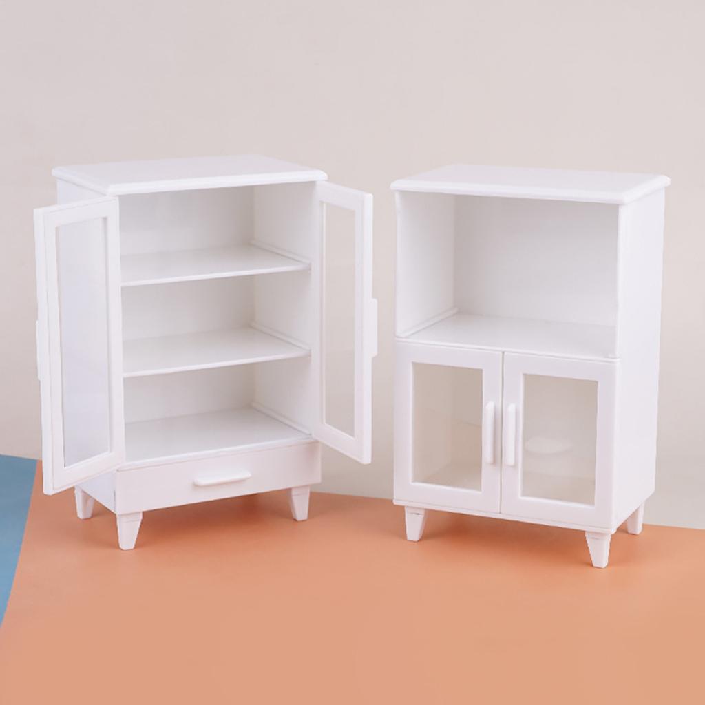 2Pcs/Set 1:12 1:6 Scale Miniature Dollhouse Bookcase Cabinet Set Mini Dollhouse Display Shelf Model Tiny Floor Storage Bookshelf Furniture Accessories