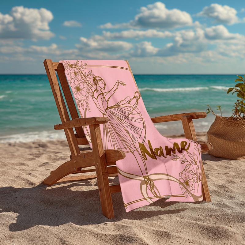 Custom Name Ultra-Soft Beach Towel with ballet Theme,Ideal for Pool - Camping, Diving - Perfect Travel Essential, Vibrant Beach Towel.