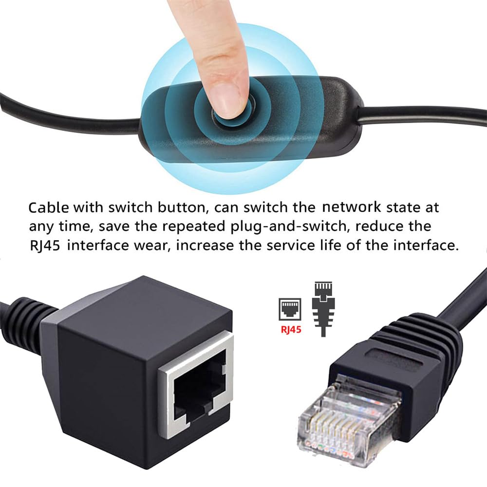 Cablecc RJ45 Extension Cable 304 with Signal CAT6 8P8C STP UTP Male To Female LAN Ethernet Network Patch 60cm On/Off Switch, Cord,