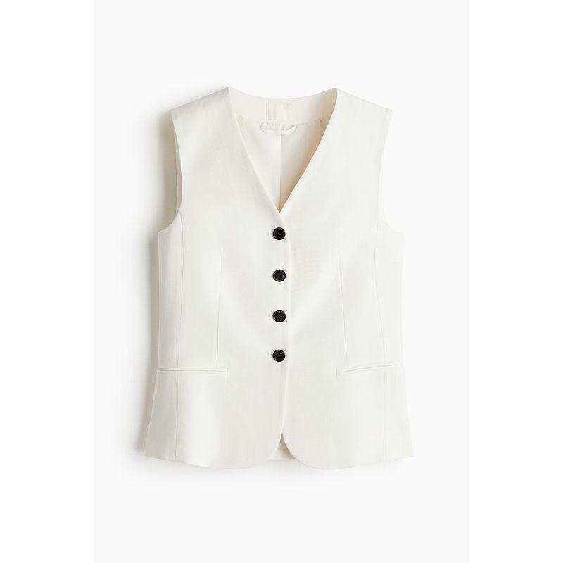 

HM Летняя женская одежда Вязаный приталенный жилет-костюм с V-образным вырезом 1264528 White 155/76(32)