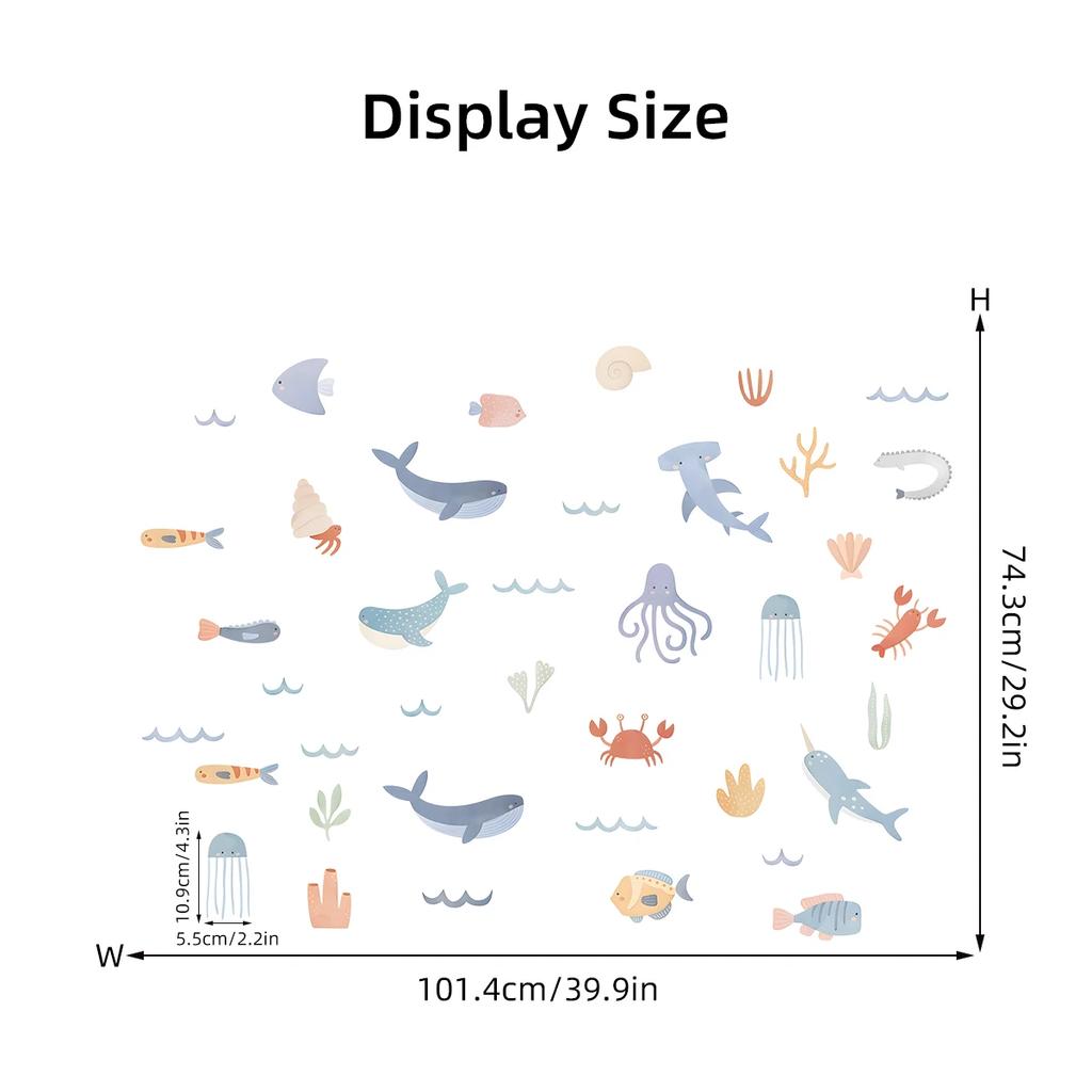 1Pc Cartoon Marine Animal Furniture Wall Sticker Home Decor Accessories Living Room Decoration Bedroom Kid Baby Room Living Room