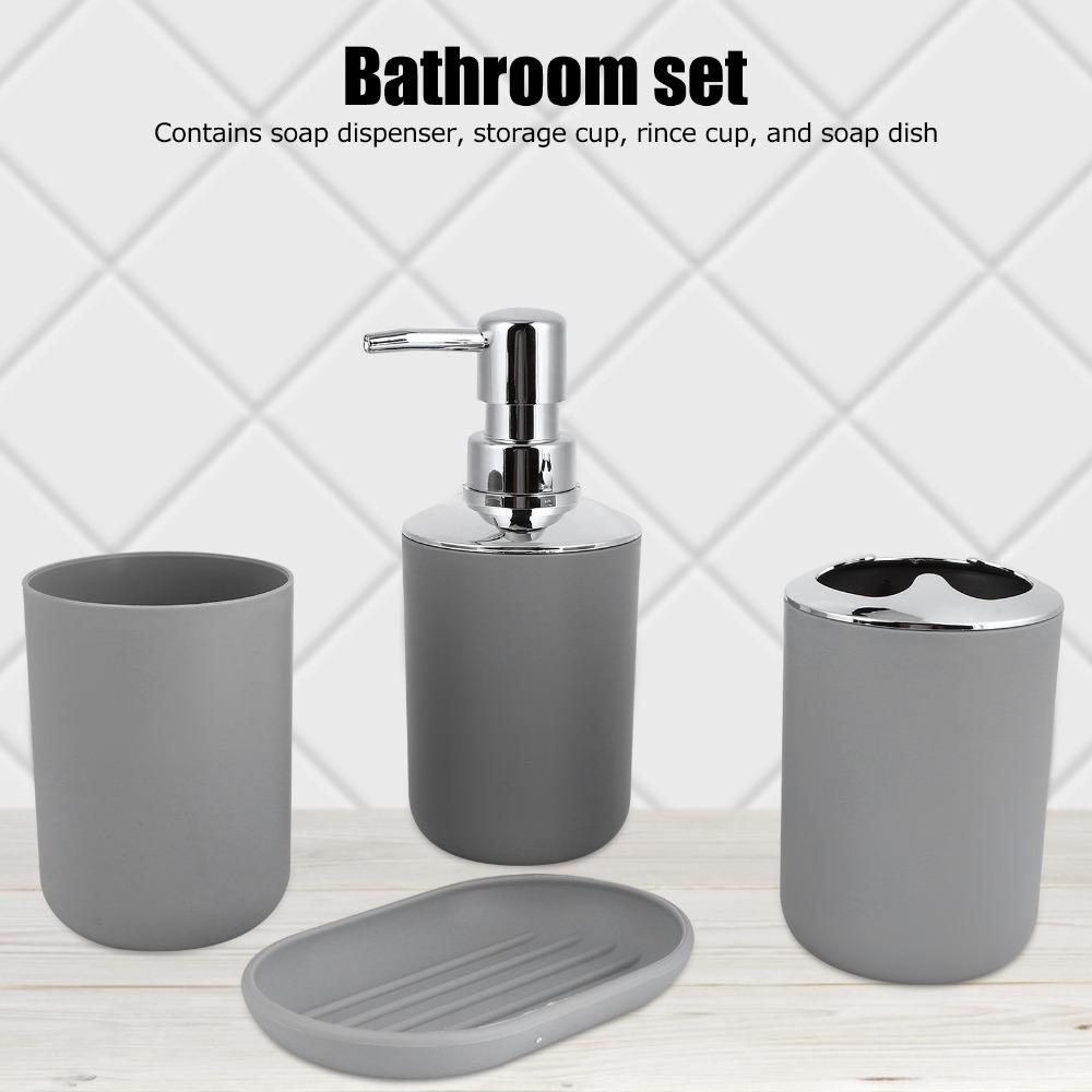 4 PCS White Grey Bathroom Accessories Set Plastic Bathroom Toothbrush Holder Set Countertop Storage серый