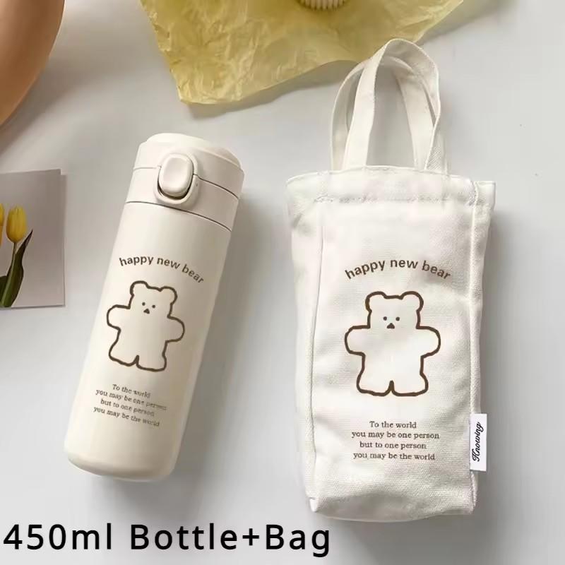 450ml Bear Thermos Cup Outdoor Travel Sports Water Bottle Portable Water Cup Running Riding Camping Hiking Kettle Vacuum Flask