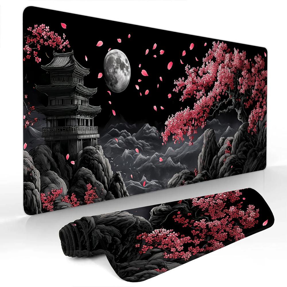 Ancient architecture and cherry blossoms Mouse Pad Desk Mat NonSlip Durable office mouse mat gaming mats with Stitched Edge