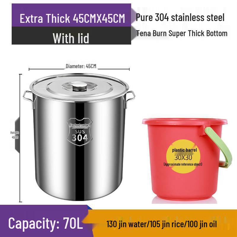 Extra dicker Eimer aus 304 Edelstahl: Großes Fassungsvermögen für Lake, Suppe, Reis und Wasser mit Deckel