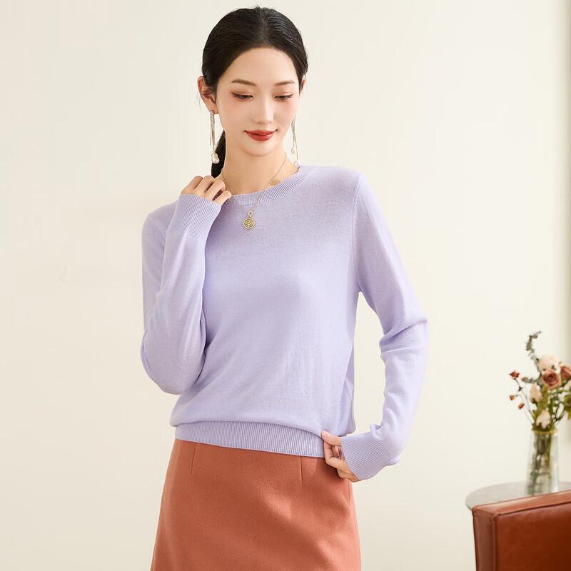 TUHUANG Women's Pure Wool Round Neck Sweater