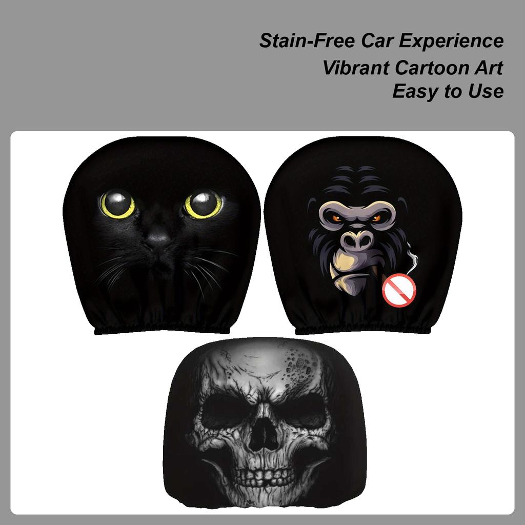 Head Rest Cover For Car 2 Piece Ice Silk Funny Cartoon Car Headrest Covers Automotive Seat Protector For Sedan Suv Truck Vehicle