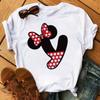 Cute Unisex Tee Cartoon Mickey Mouse Blouse Tops Letter Print T-Shirt Minnie White Tshirt Loose Hippie Clothes