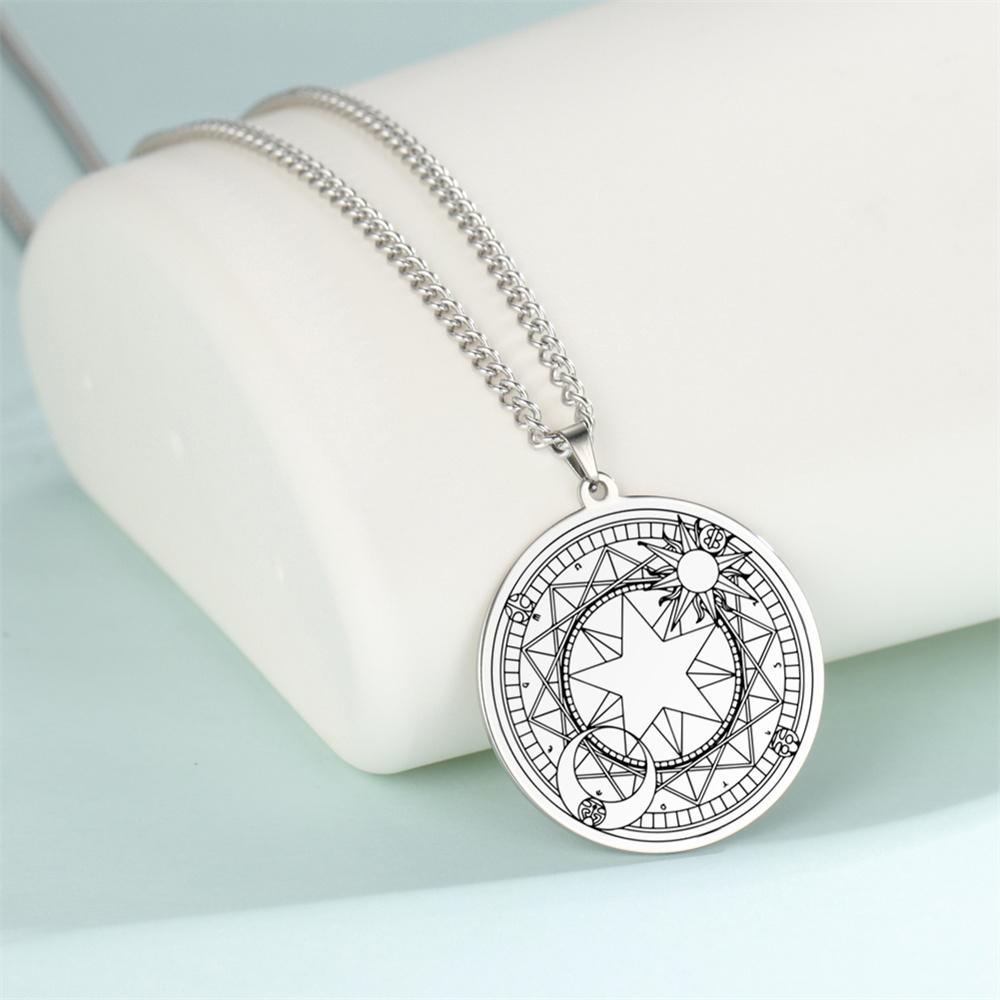Vintage Magic Array Pentagram Crescent Circle Necklace Sun Moon Star Good Luck Eternal Love Neck Chain Amulet Jewelry