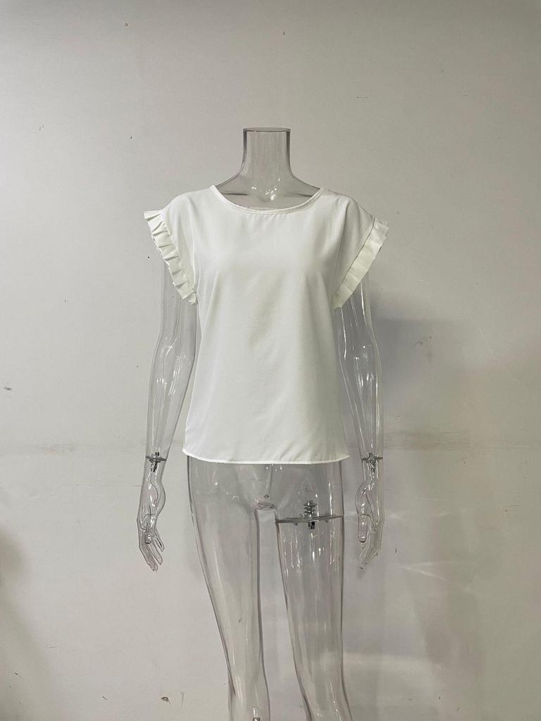 Women's Summer Short-Sleeve Pleated Round Neck Shirt