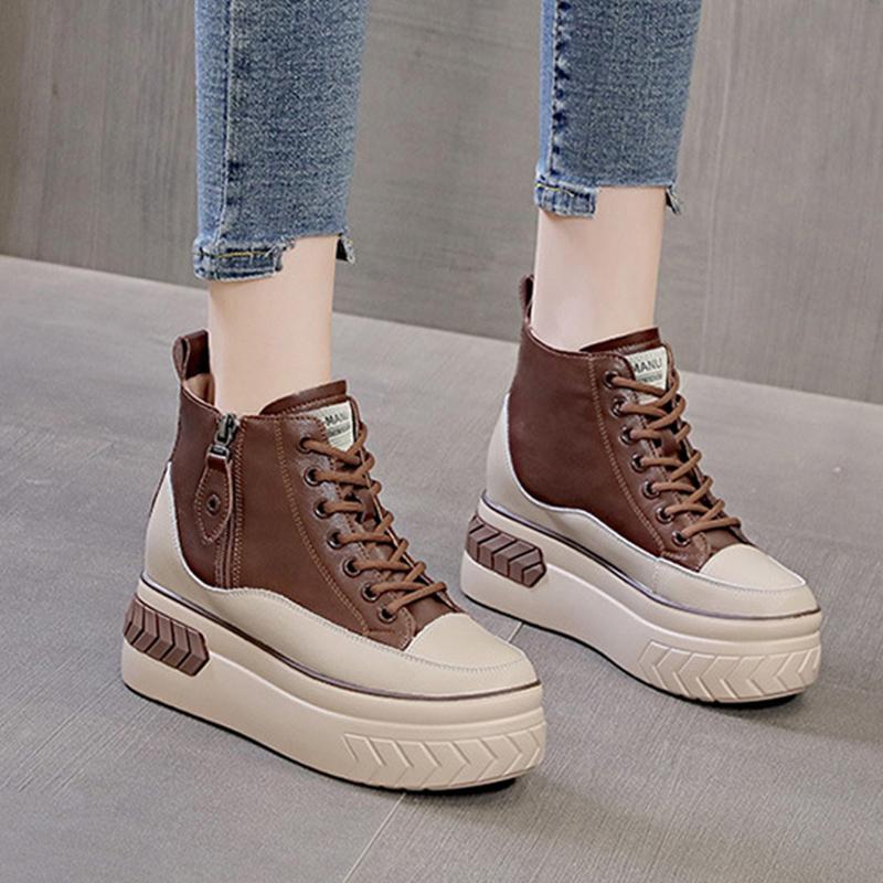 

2025 Зимняя Обувь из Натуральной Кожи Женские Снежные Сапоги Плоские Нескользящие Теплые Плюшевые Женские Ботильоны Толстая Подошва Увеличение Высоты 8см 40 коричневый