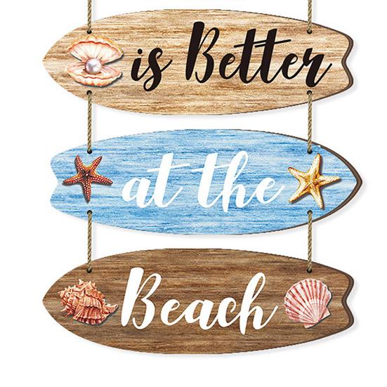 Life Is Better at The Beach Bathroom Wall Decor Wooden Surfboard Coastal Hanging Plaques Rustic Nautical Farmhouse Wall Sign