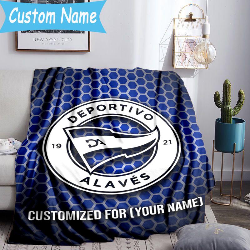 Custom Name Deportivo Alaves Emblem Flannel Blanket, Use for Birthday/Holiday Gift, Soft Blanket for Sofa/Bed/Camping/Office, Home Decor