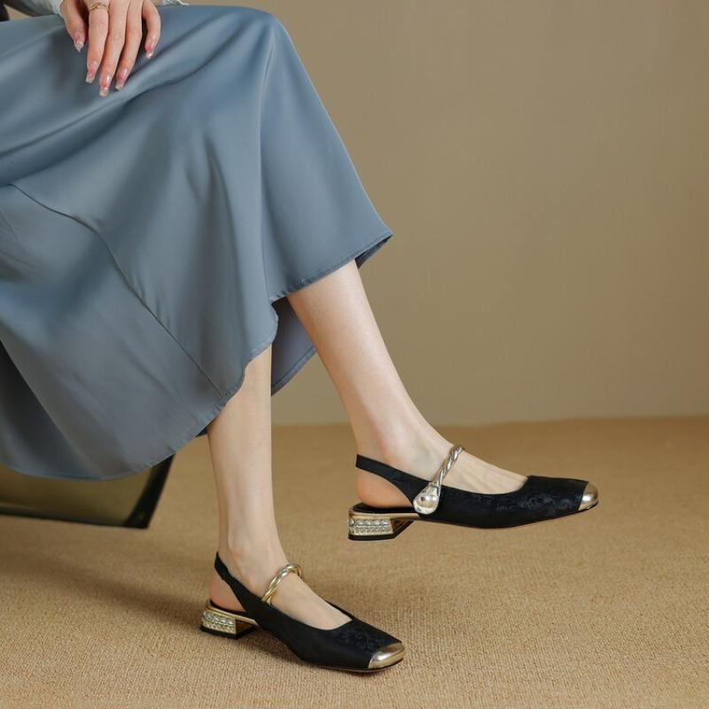 

Fashion 2025 Fashion Ladies Shoes Buckle Strap Women s High Heels New Printing Dress Metal Decoration Best Seller Closed Toe Sandals 40 чёрный