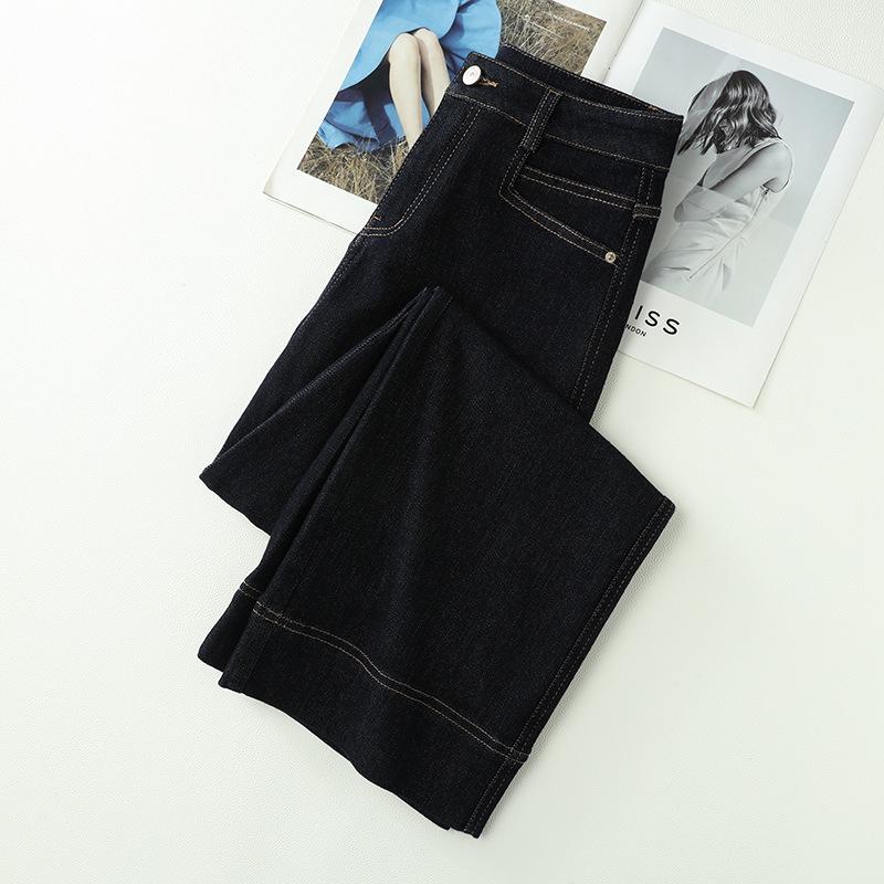 Women's High-Waisted Retro Wide-Leg Denim Pants - Dark Blue, Petite, 2024 Spring/Summer Collection
