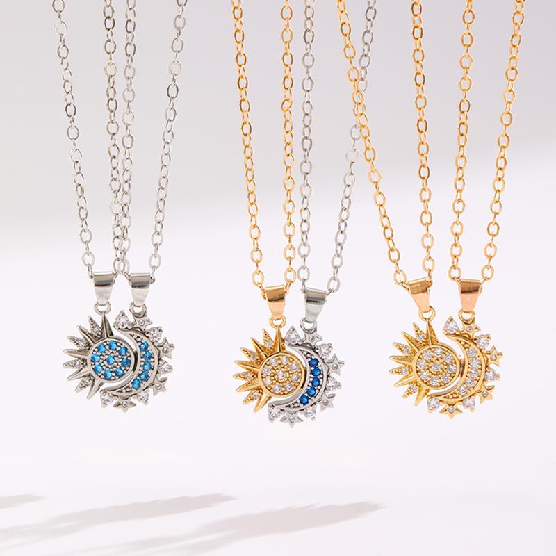 Set da 2 Pezzi Collane con Ciondolo Magnetico Sole e Luna per Donne Uomini Metallo Zircone Strass Set Collane Coppia Sole e Luna Gioielli Regali