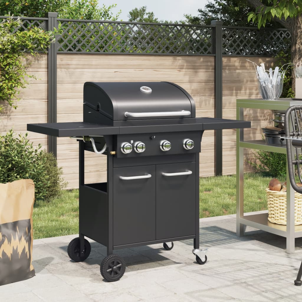 4 Burner Gas Grill in Black Powder Coated Steel