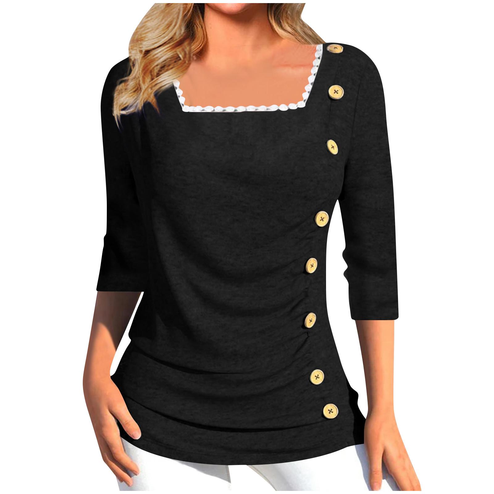 Женские топы с рукавами 3/4 Летние тонкие повседневные топы с кружевной отделкой Футболка — фото 3