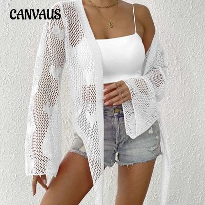 Bluză de bikini țesătă de vară pentru femei, cardigan, cu mâneci evazate cu papion