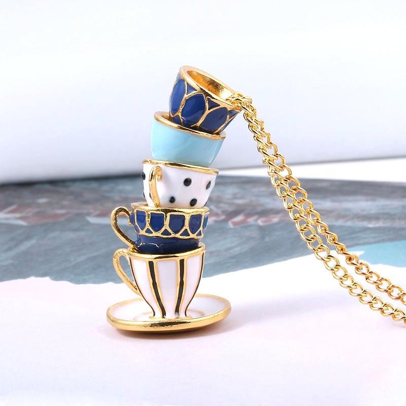 Meier Enamel glazed tea cup coffee cup necklace metal pendant sweater chain jewelry