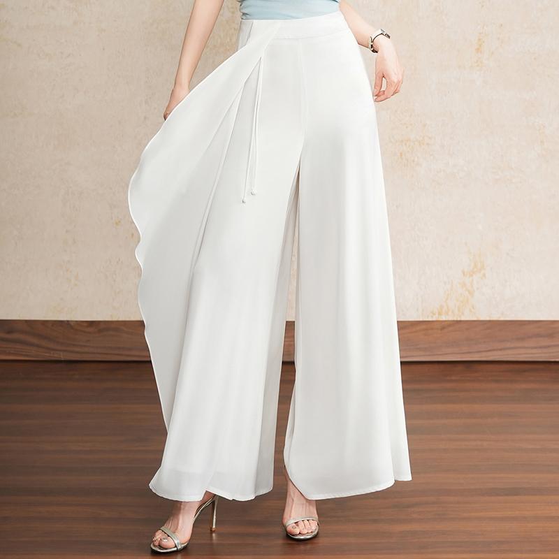 Women's Linen Blend Overlay Wide Leg Pants – High Waist Flowy Palazzo Trousers (Size 27-33)