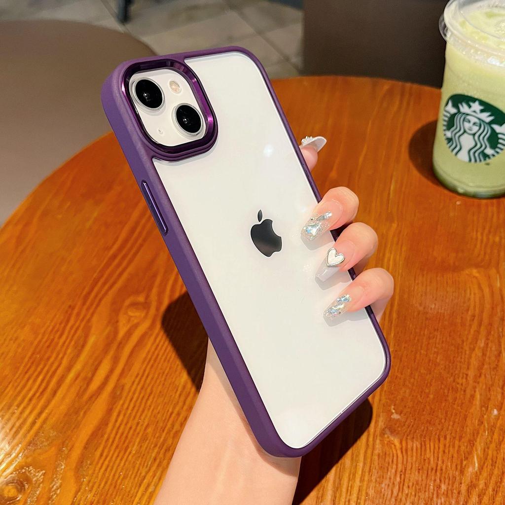 Applicable Apple iPhone 17ProMax Solid Color Case for iPhone 16, 15, 14 - Metal, Transparent, Recessed, Anti-Fall, Women's.