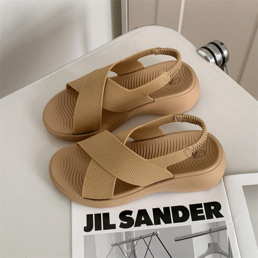 Sandals for Women's New Outer Wear Solid Color Sandal Womens Summer Casual Platform Fashion Beach Outdoor Flat Sandals