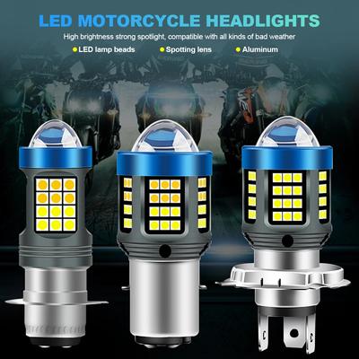 LED Bulb 12V H4 BA20D P15D Motorcycle Headlight Fog Lamp Universal Dual Color Beam Lens Running Light Moto Accessories 1200LM