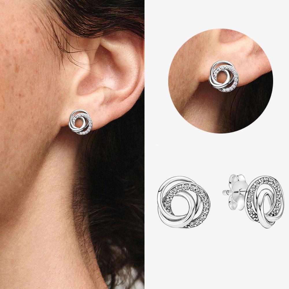 Authentic 925 Silver Cherry Blossom Bow Heart Hoop Stud Drop Earrings plata de ley Jewelry DIY Birthday Gift Original