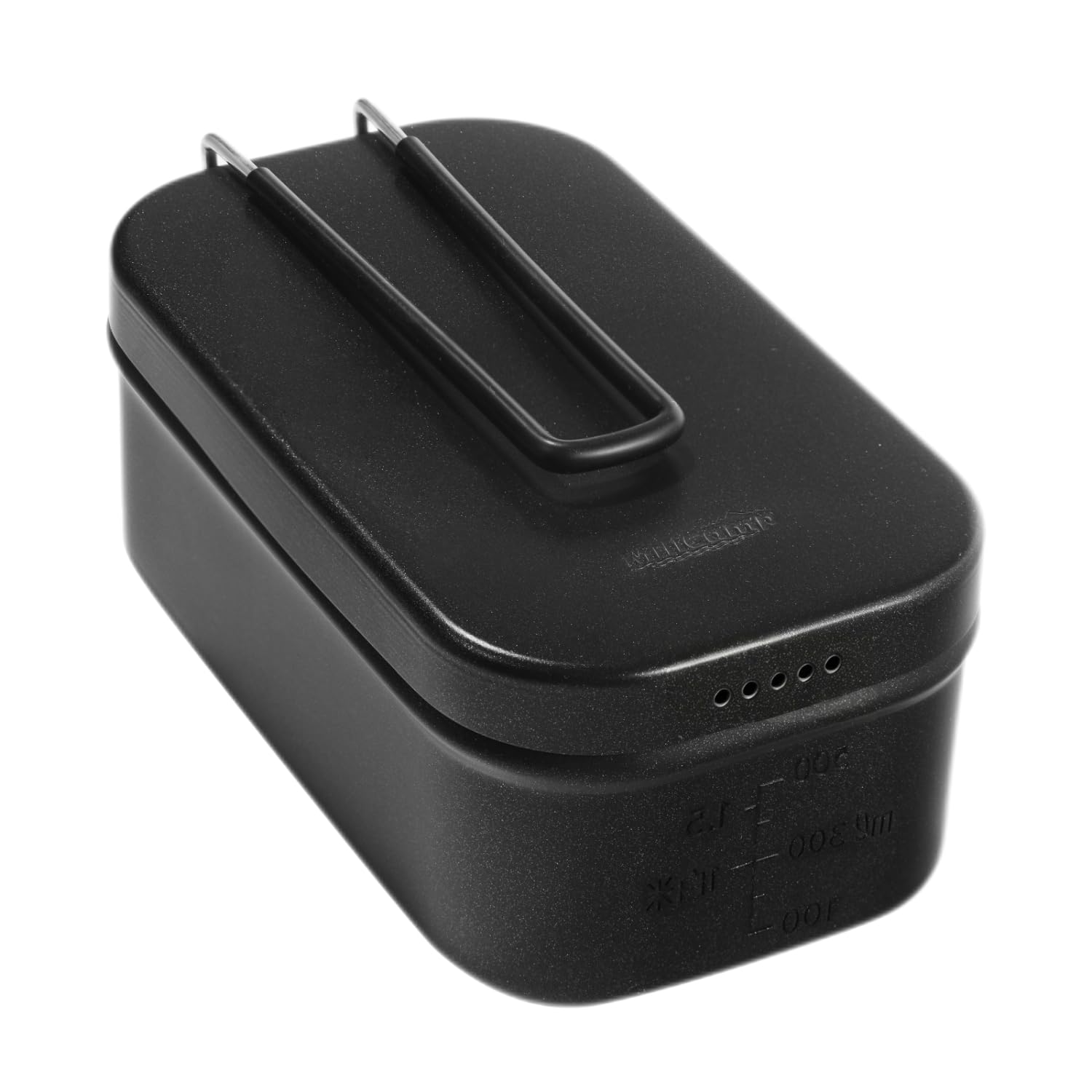 MiliCamp Black Mess Teflon with Drainage Cooking Solo with Measuring and Reinforced Surface Tin, Non-stick Coated, Hole, Pot, Camping, Non-burning,