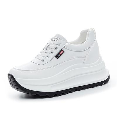 Genuine Leather Casual Shoes Women Flat Platform Fashion Ladies Height Increasing Shoes Thick Sole 7cm Brand White Shoes