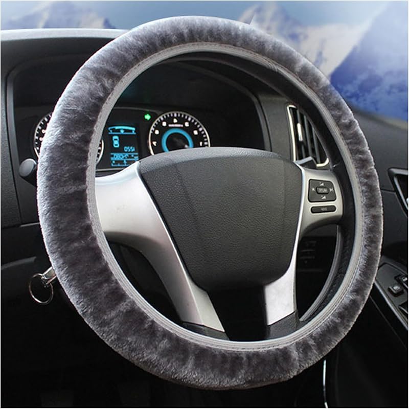 Ziciner Elastic Fuzzy Steering Wheel Cover, 15'' Soft Steering Wheel Protector For Warm Winter, Anti-Slip Fluffy Car Wheel Covers, Universal Car