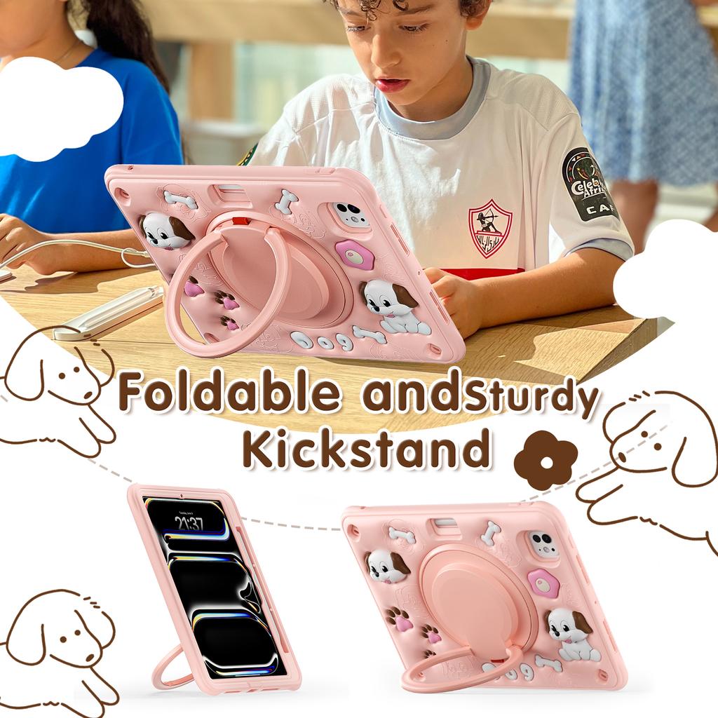 For iPad Pro 11 (2025)/11 (2024) Case with Shoulder Strap Cute Dog Kickstand PC+Silicone+TPU Tablet Cover