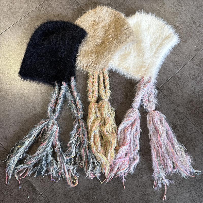 Trendy Girls Knitted Hat Warm Beanie With Cute Braids For Cold Weather Use