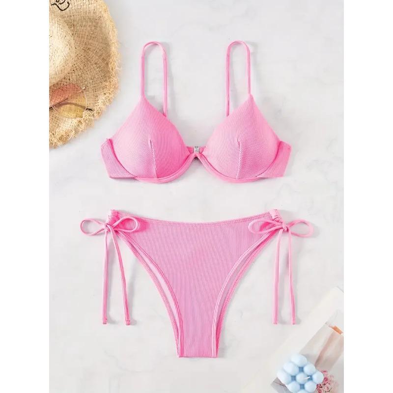 Solid Underwire Sexy Bikini 2025 New Arrival Biquini Padded Push Up Bandage Swimsuit Women Swimwear Summer Beachwear