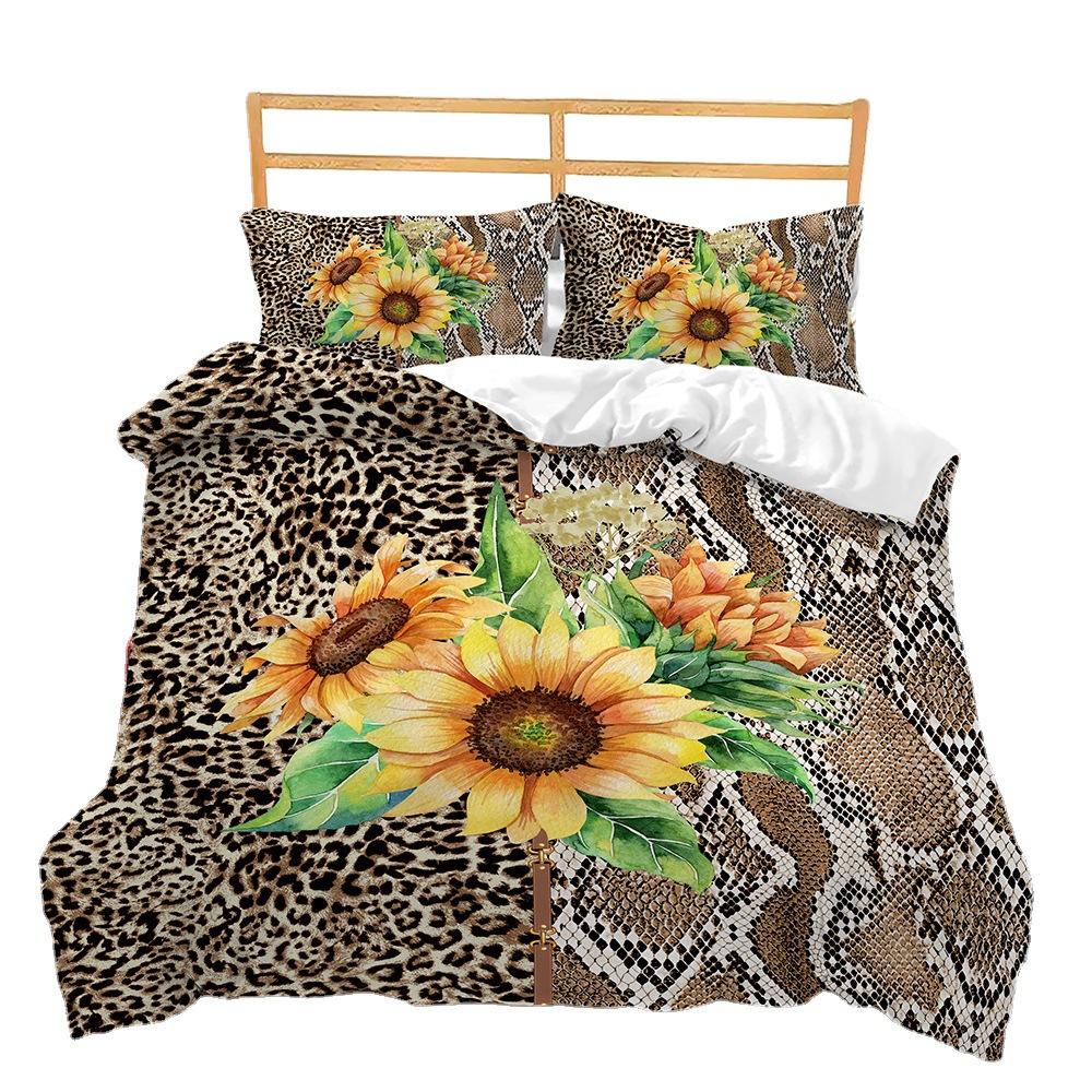 Bed Three-Piece Sunflower Flower Small Fresh 3D Digital Printing Kit Two-Piece Set
