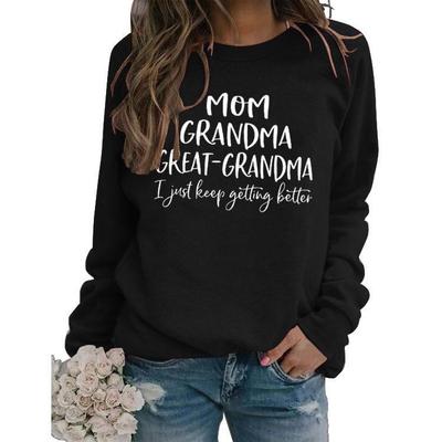 "Europäische und amerikanische Mode, Langarm-T-Shirt mit Oma-Schriftzug, Herbst/Winter, Übergröße"