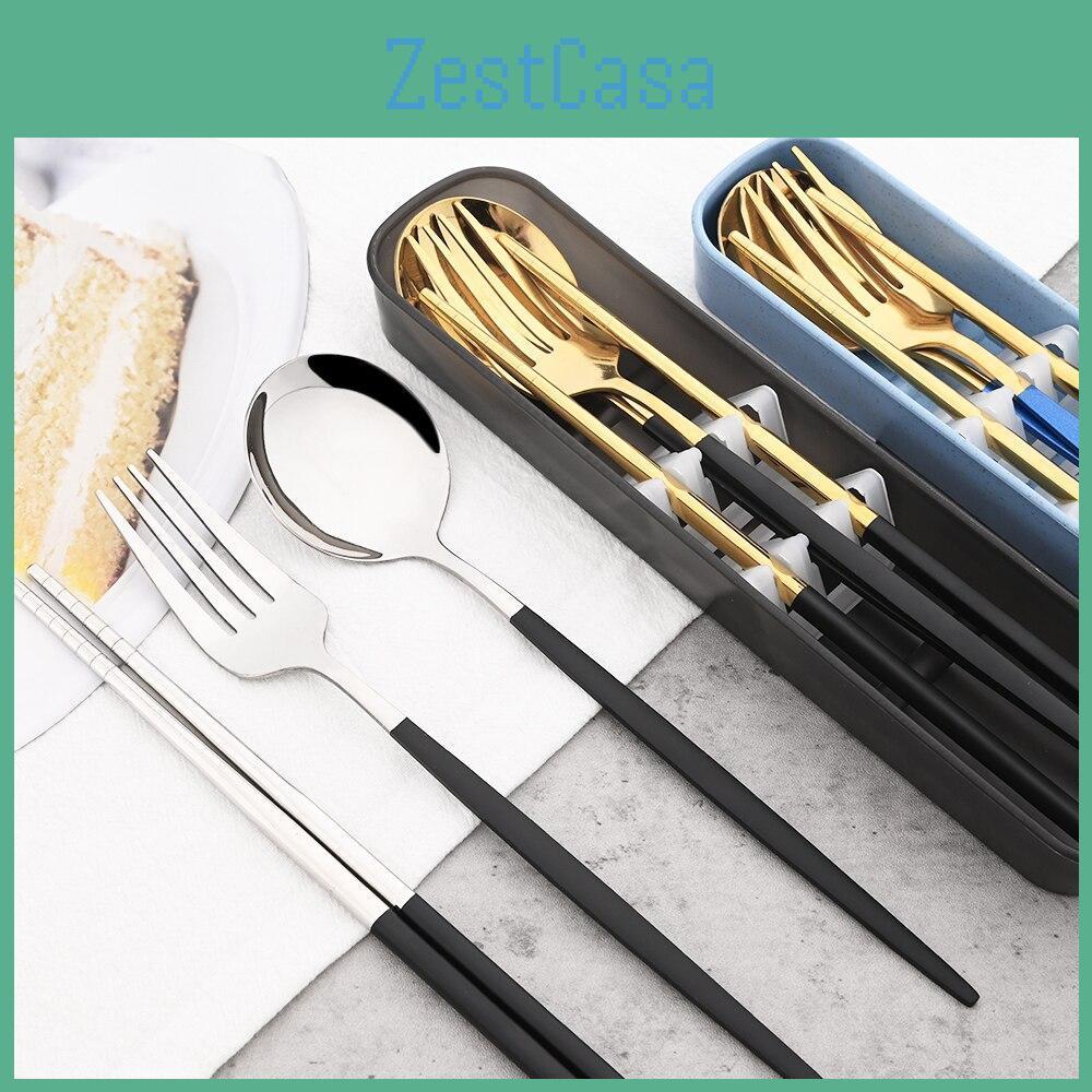Dinnerware Travel Western Set Camping Cutlery Set Fork Spoon Chopsticks Tableware With Portable Box Stainless Steel Flatware Set