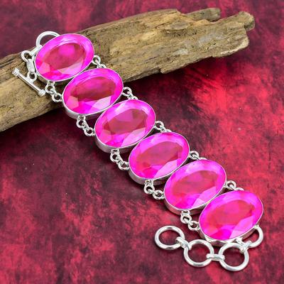 Faceted Pink Topaz Gemstone Jewelry, 925 Solid Sterling Silver Bracelet, Adjustable Chain Bracelet ,Handmade Antique Jewelry Gift for Mother