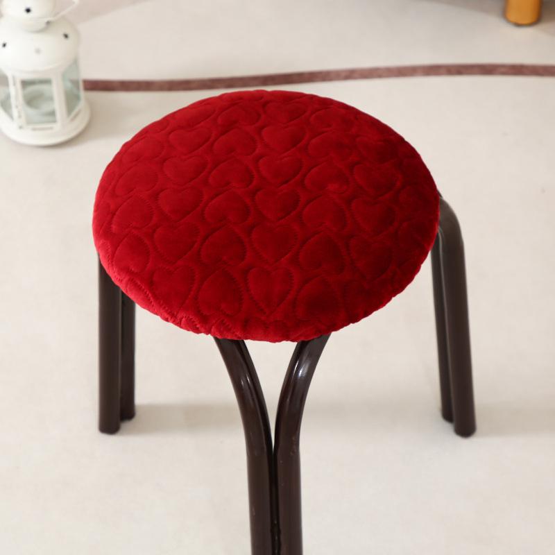 

Solid Color Round Stool Cover Winter Flannel Cushion Warm Heart Pattern Stool Cover Comfortable Anti-Shedding Round Stool Cover 1 piece