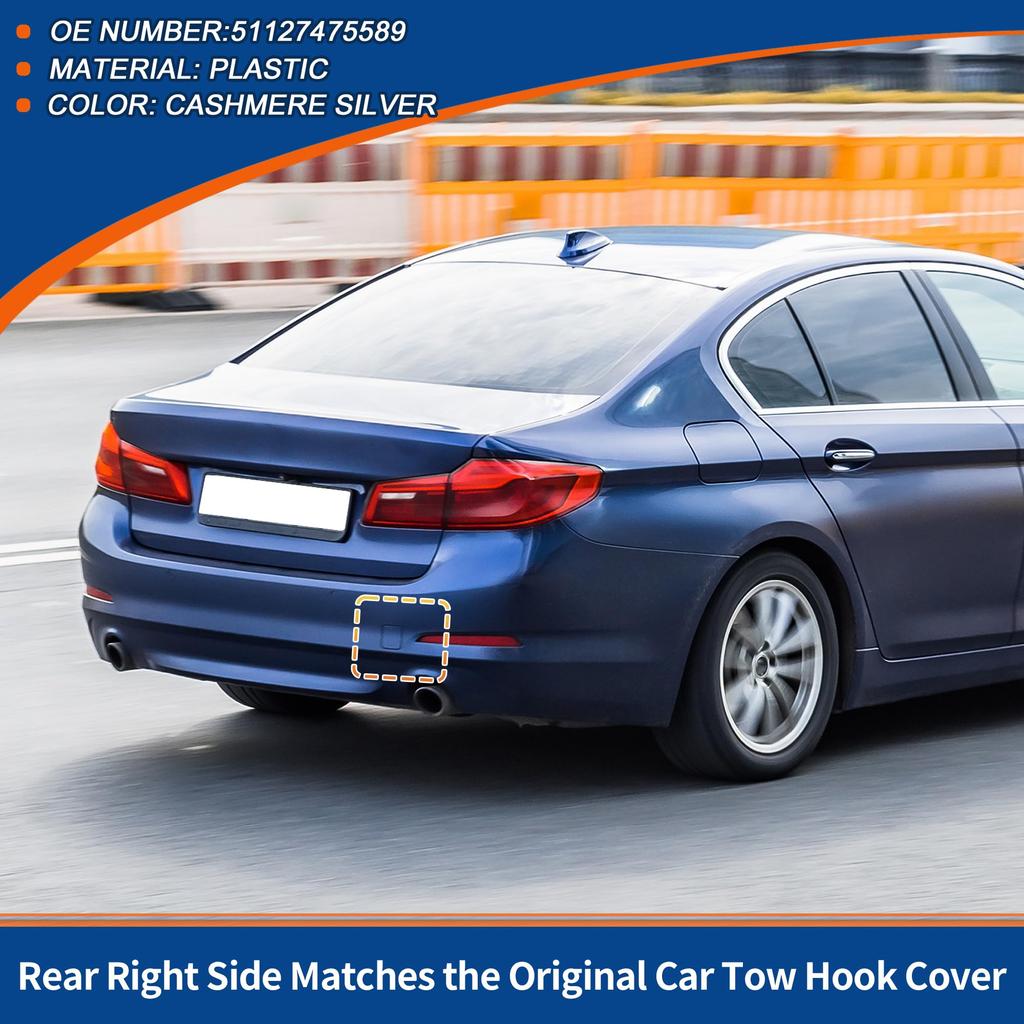 ACROPIX 530i and M5 Rear Right Passenger Car Bumper Tow Hook Cashmere Part Number 51127 1 Piece (2017-2020) (2018-2020) Cover, Silver, (475589),