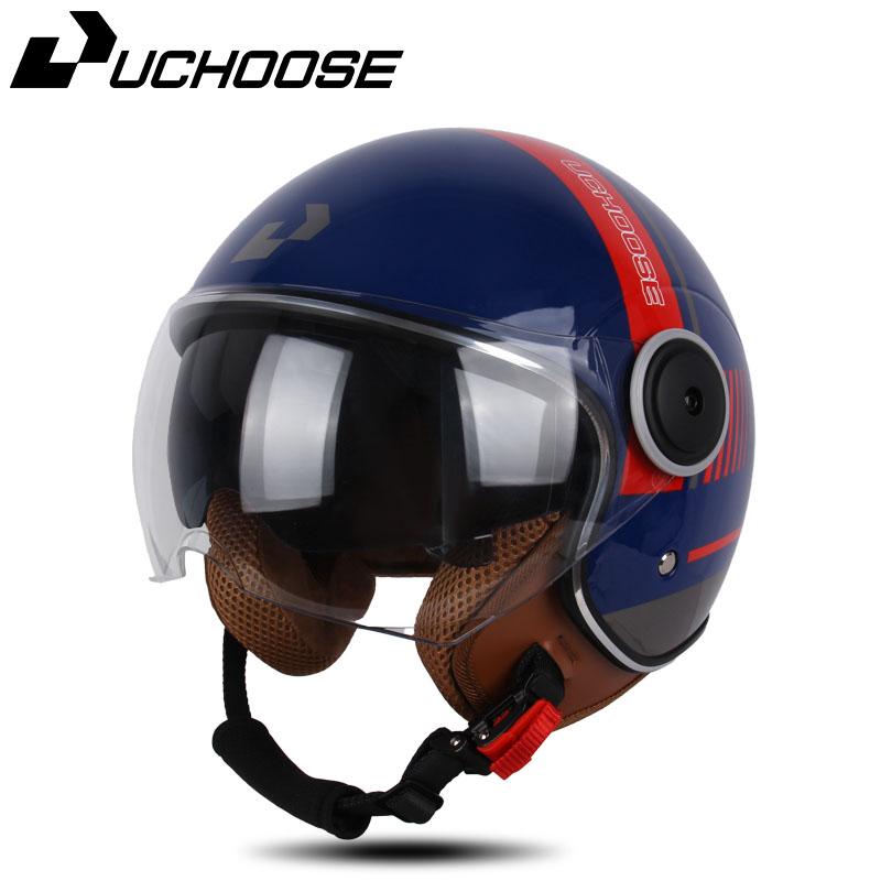 UCHOOSE 3/4 Open Face Motorcycle Helmets With For Men Women Vintage Moto Bike Cascos Scooter Protective Helmets