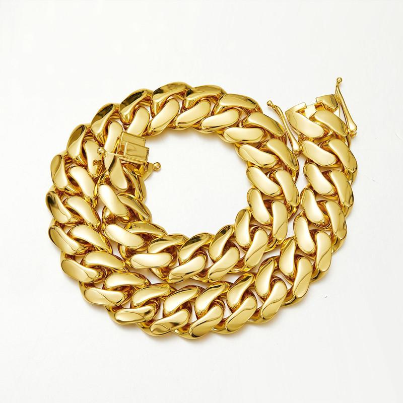Cadenas Cubana Hip Hop Jewelry Luxury Gold Plated Choker Stainless Steel Miami Cuban Link Chain Necklace for Men
