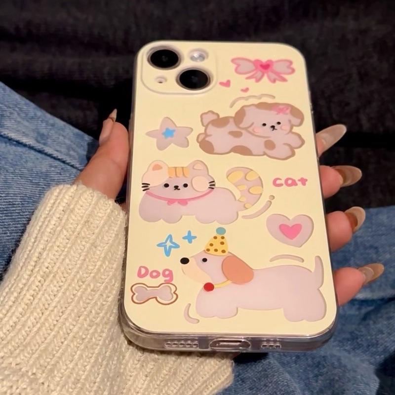 Transparent Hollow Cat and Dog Suitable for Apple 15prom Mobile Phone Case 14/13/12 Soft Case iPhone11 All-inclusive XR/X