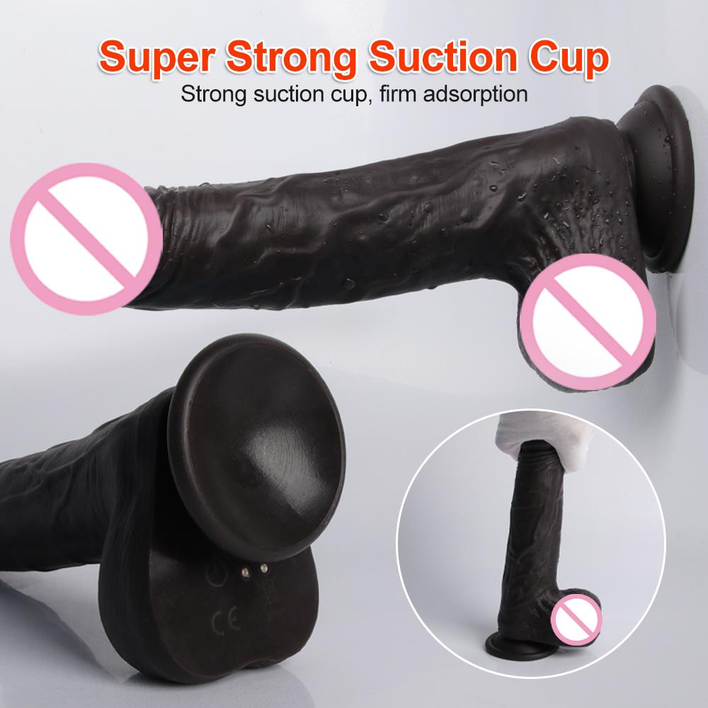 Thrusting Dick Black Dildo Elescopic Vibrating Dildo Vibrator Heating Sex Toy G-Spot Anal Stimulation Vibrating For Women