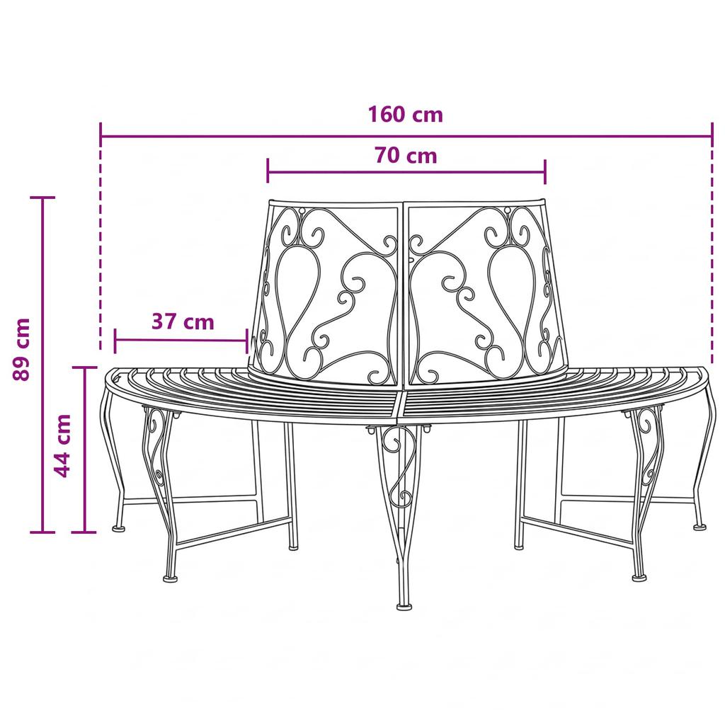 Tree Bench 4 Seater 160 x 80 x 89 cm Steel Antique White
