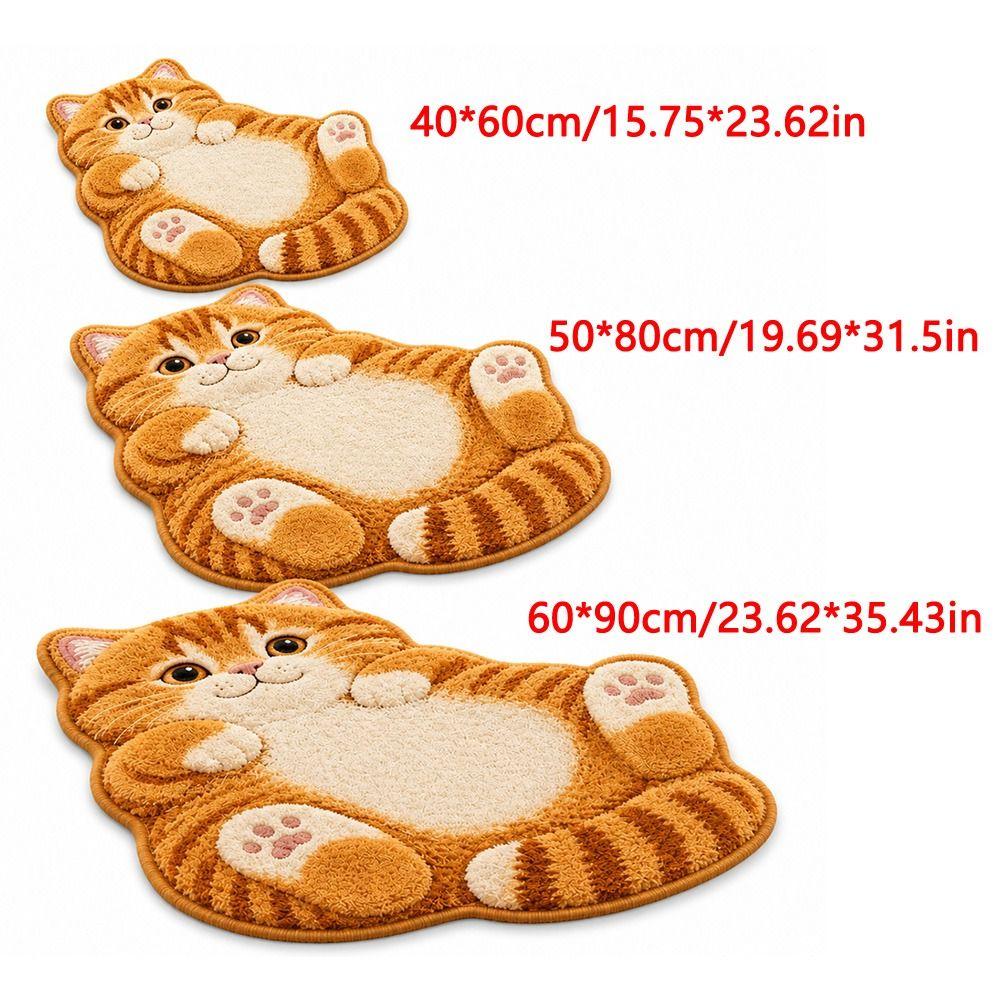 Cat-Shaped Cartoon Cat Rug Non-Slip Backing Entrance Door Mat Cute Bedside Rug Living Room Decor