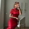 Celebrity Slim Temperament Solid Color Satin Suspender Dress Fashion Belt Shawl Reception Red Carpet Dress Women