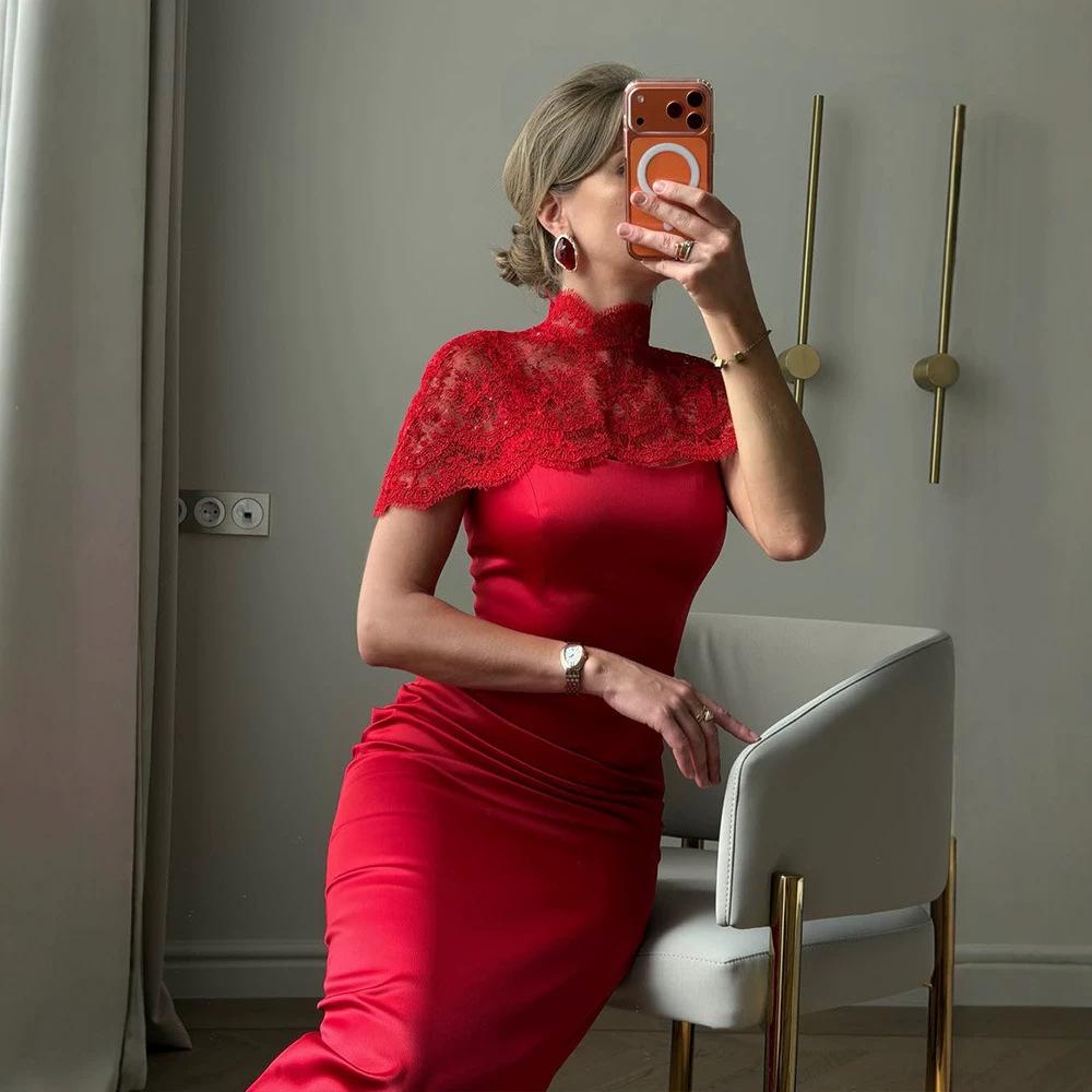Celebrity Slim Temperament Solid Color Satin Suspender Dress Fashion Belt Shawl Reception Red Carpet Dress Women